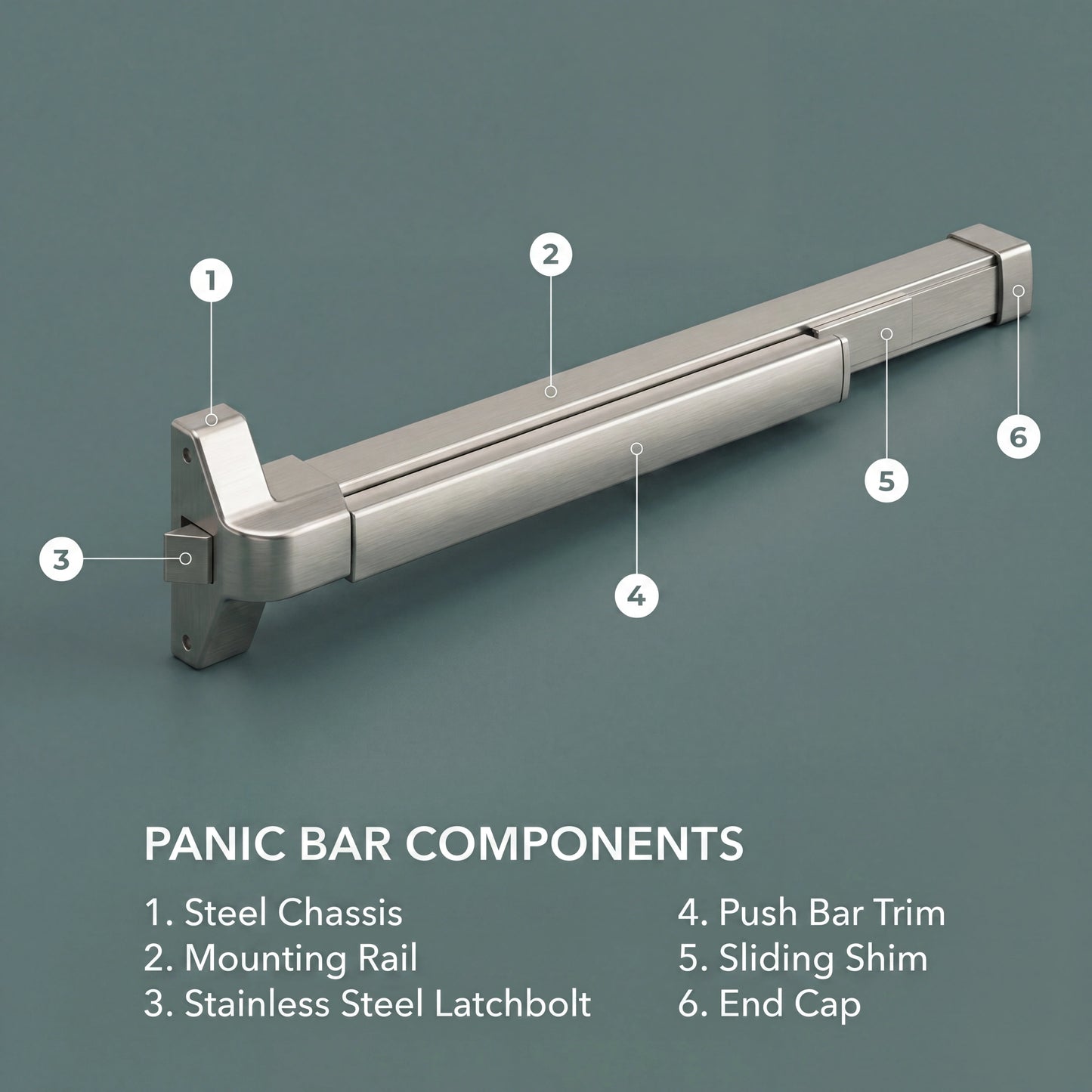 Cassario Rim Touch Bar Panic Latch PB01-S, Satin Stainless Steel