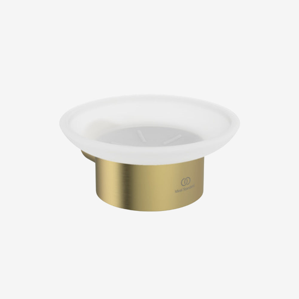 Ideal Standard Conca Magnetic Grey Metal & Frosted Glass PVD Round Wall Mounted Soap Dish 109 × 115 × 46 mm