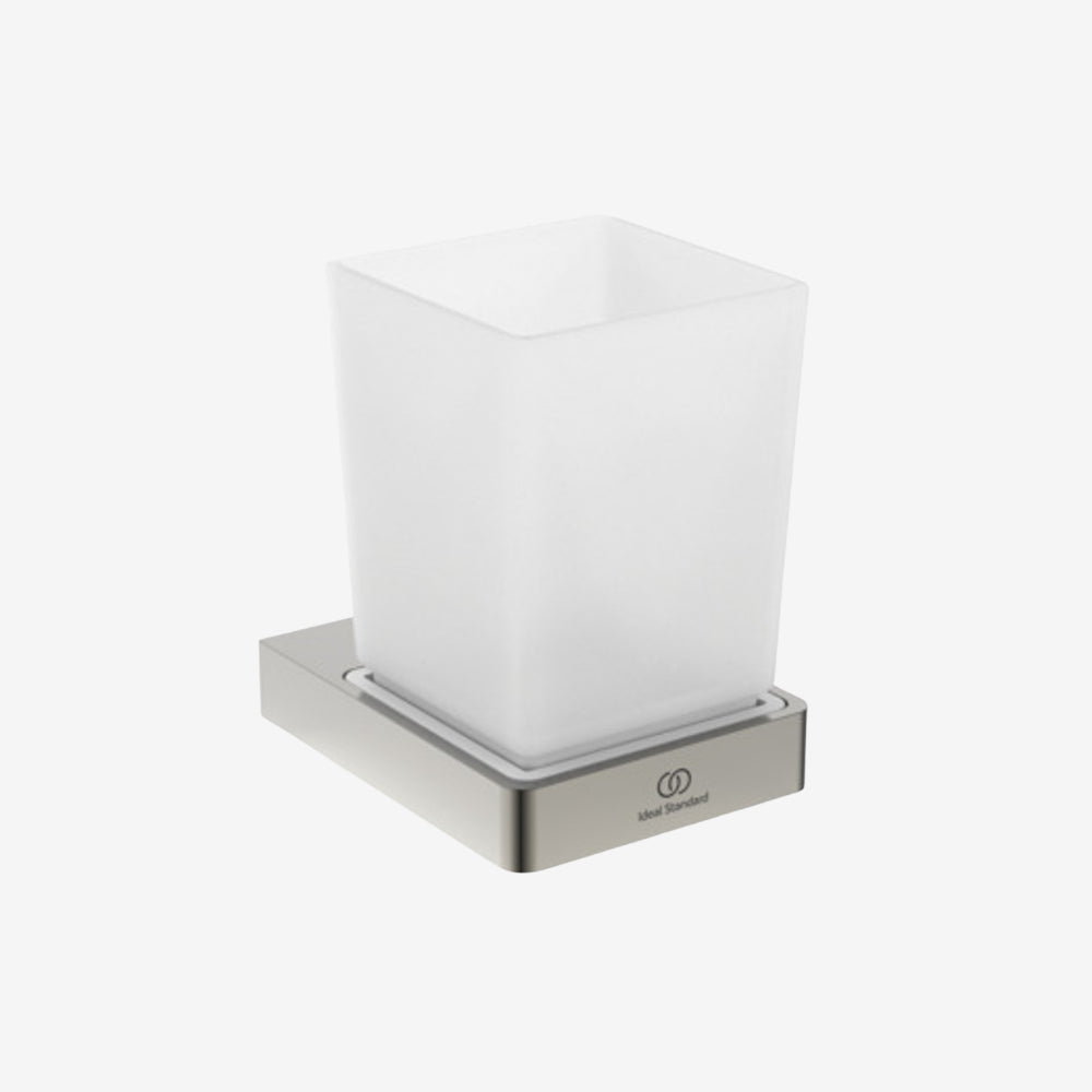 Ideal Standard Conca Chrome Metal & Frosted Glass PVD Squared Wall Mounted Tumbler 67 × 87 × 96 mm
