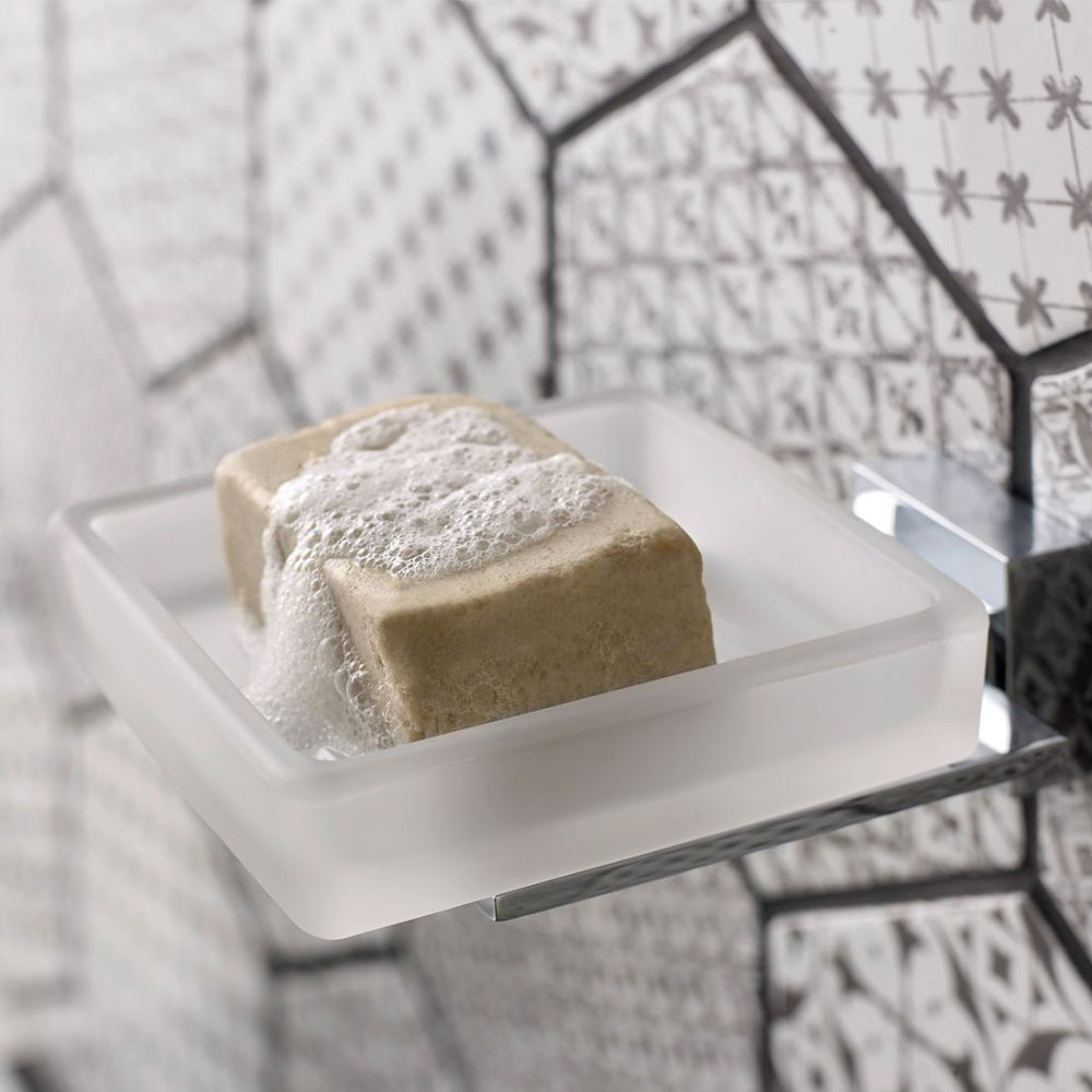 Level Frosted Glass Soap Dish and Holder