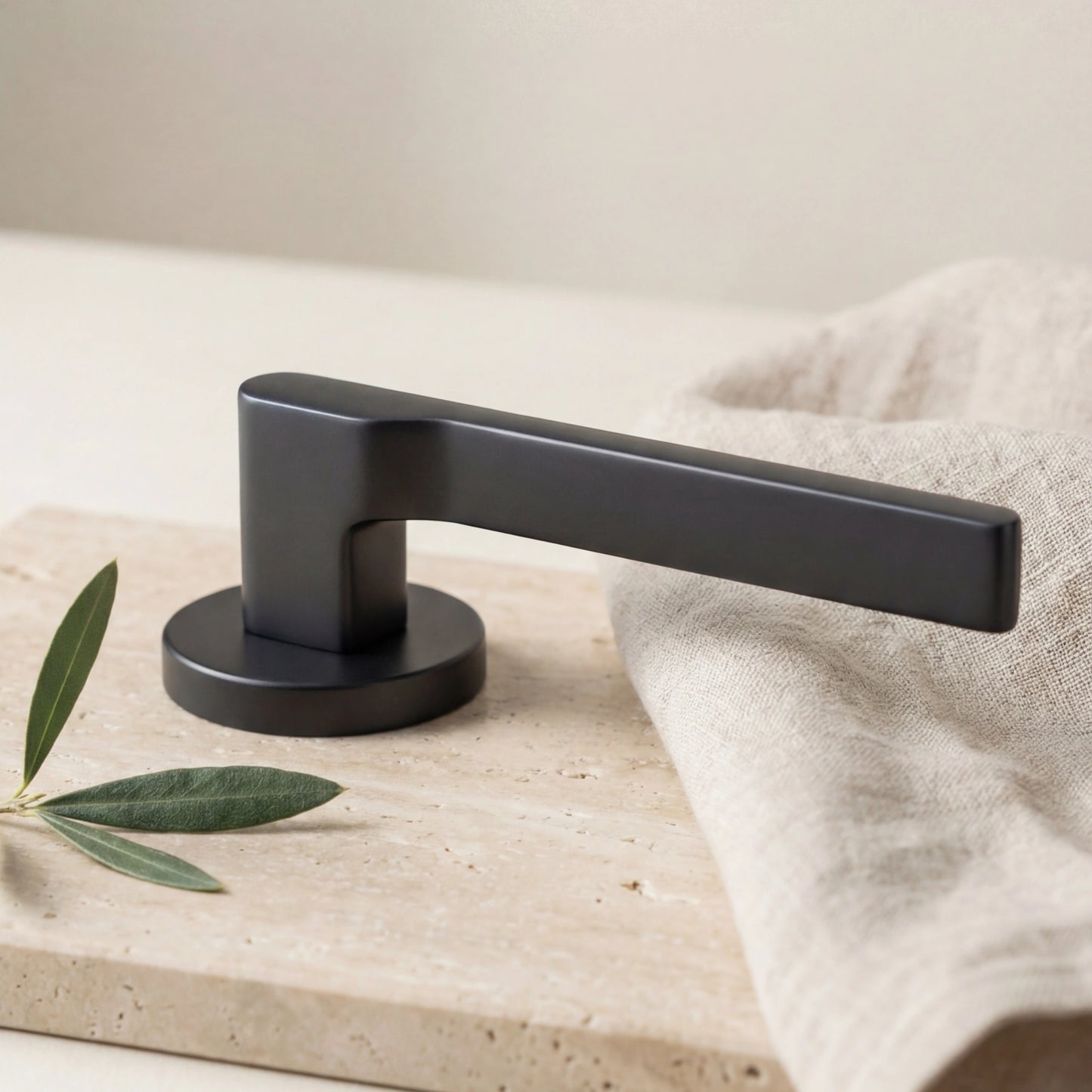 Atena Lever Handle on Round Rose & Cylinder Escutcheon