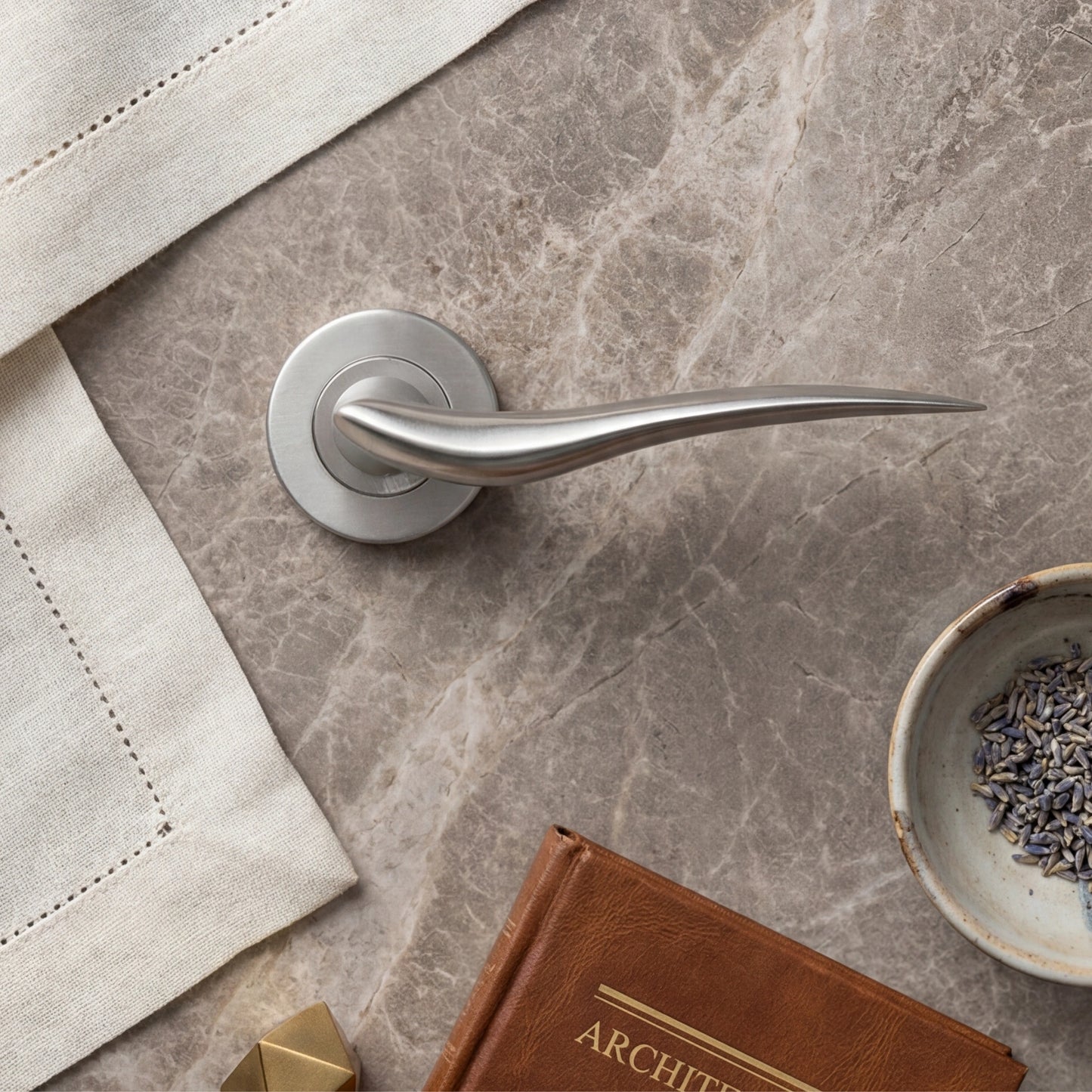 Dove Lever Handle on Round Rose & Cylinder Escutcheon