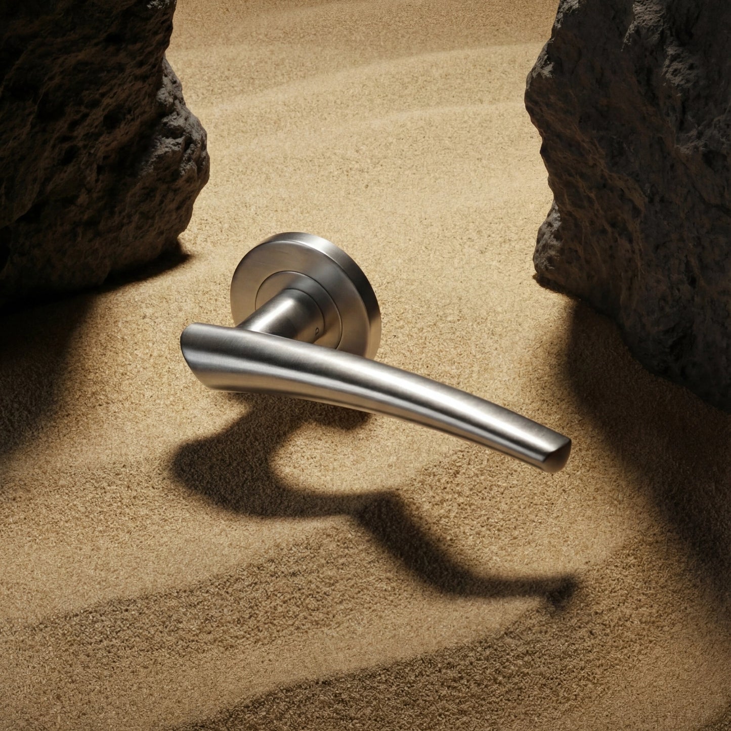 Fluke Lever Handle on Round Rose & Cylinder Escutcheon