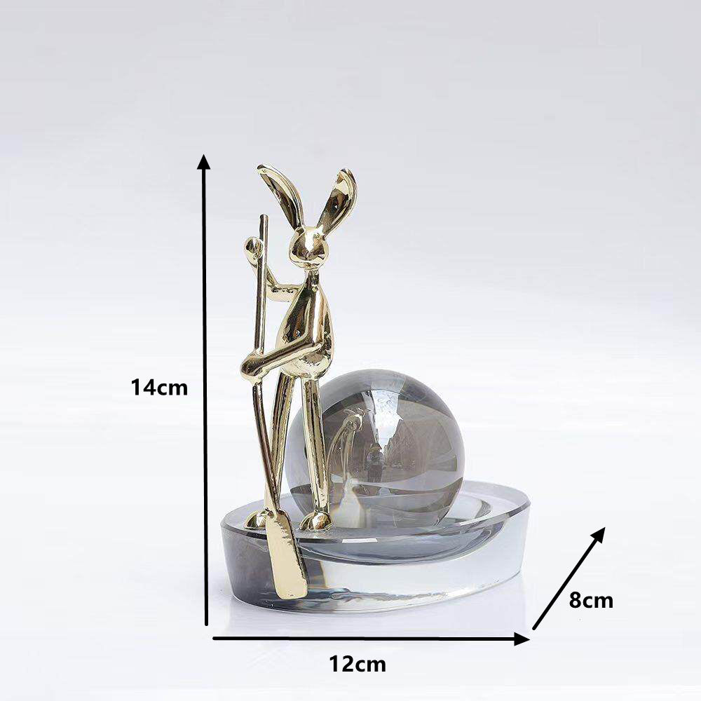 Rabbit Sculpture Crystal Metal Decor