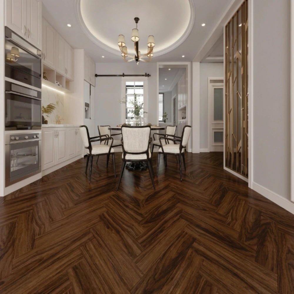 SPC Herringbone Flooring Garden Walnut 5x127×620 mm with Foam Backing