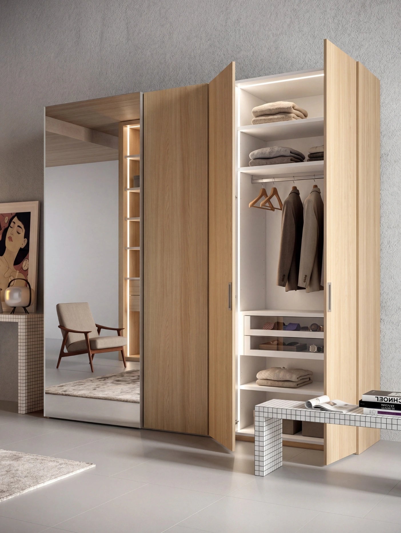 Combi Wardrobe, Libeccio Hinged Doors and Levante Sliding Doors C257
