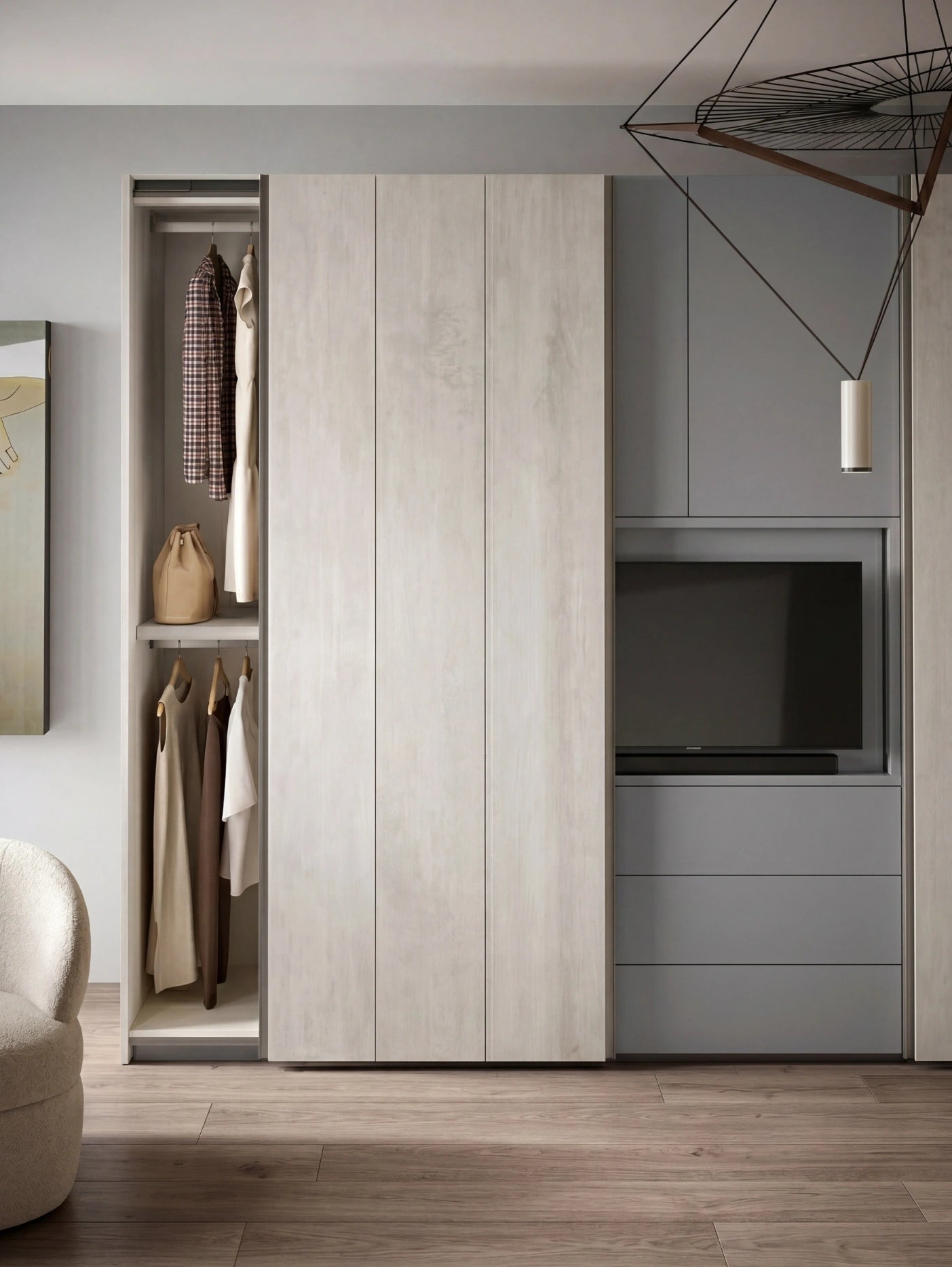 Combi Wardrobe, Bora Hinged Doors and Brunale TV Sliding Doors C252