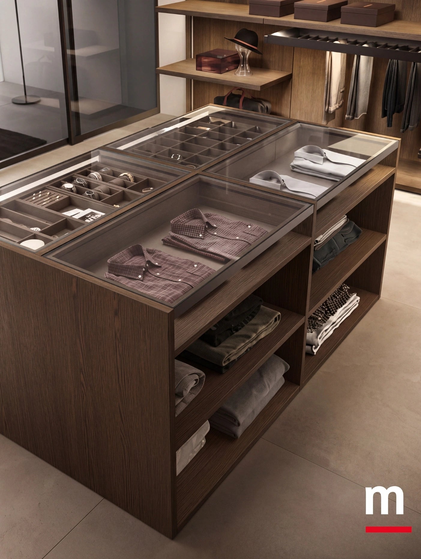 Rack Cabins Gemini Walk-in Closet with Central Island and Sliding Portal G224