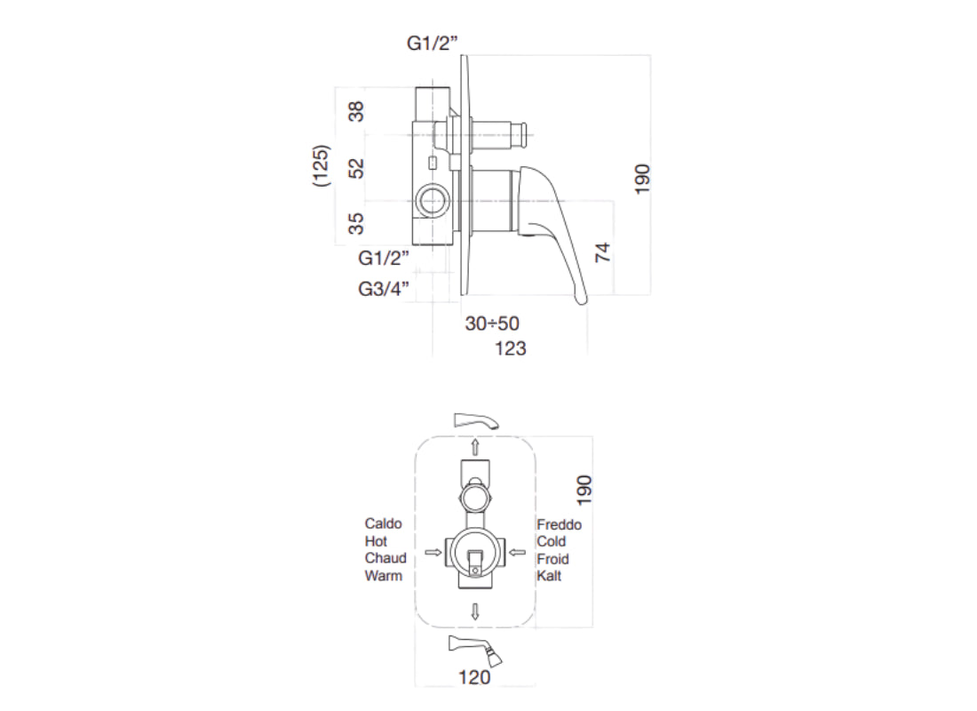 King Built-In Shower Mixer with Diverter