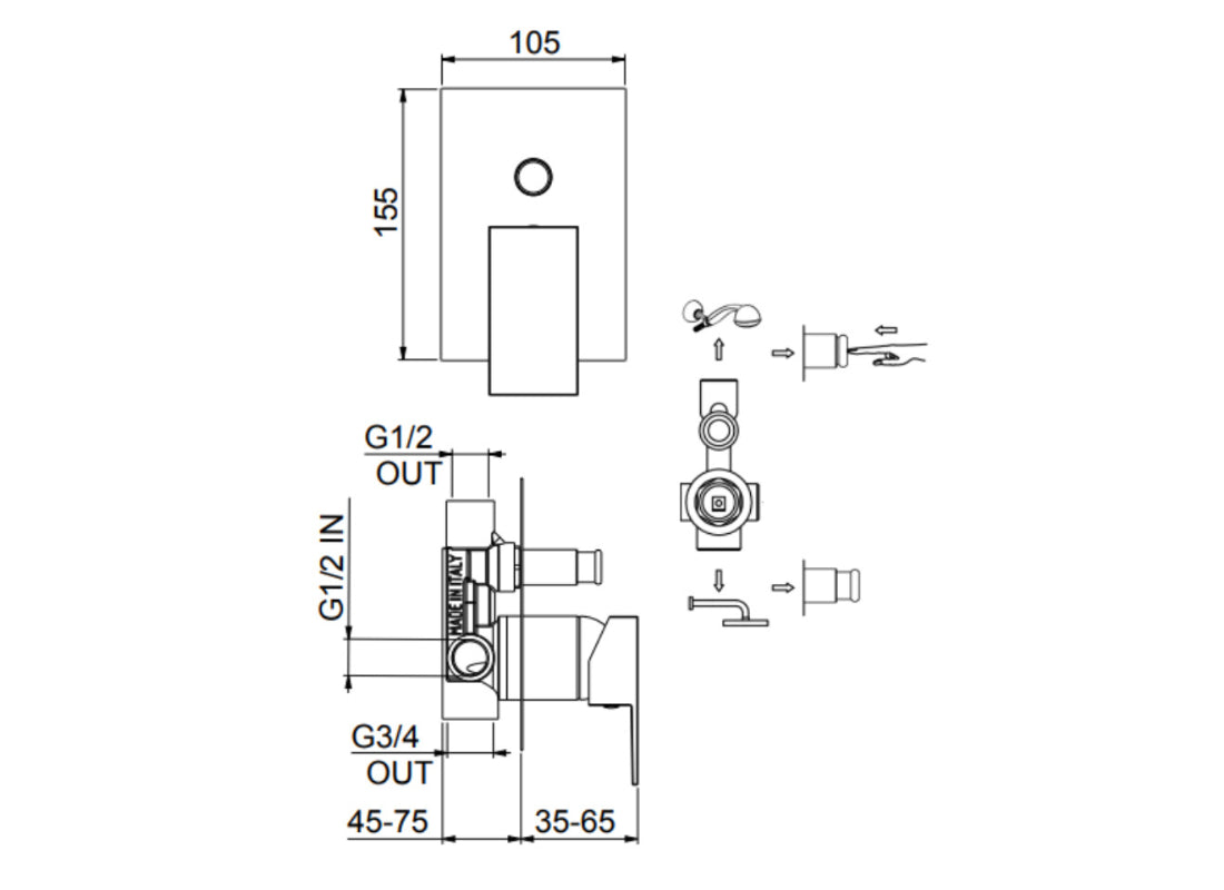 Kube 2-Way Built-In Shower Mixer