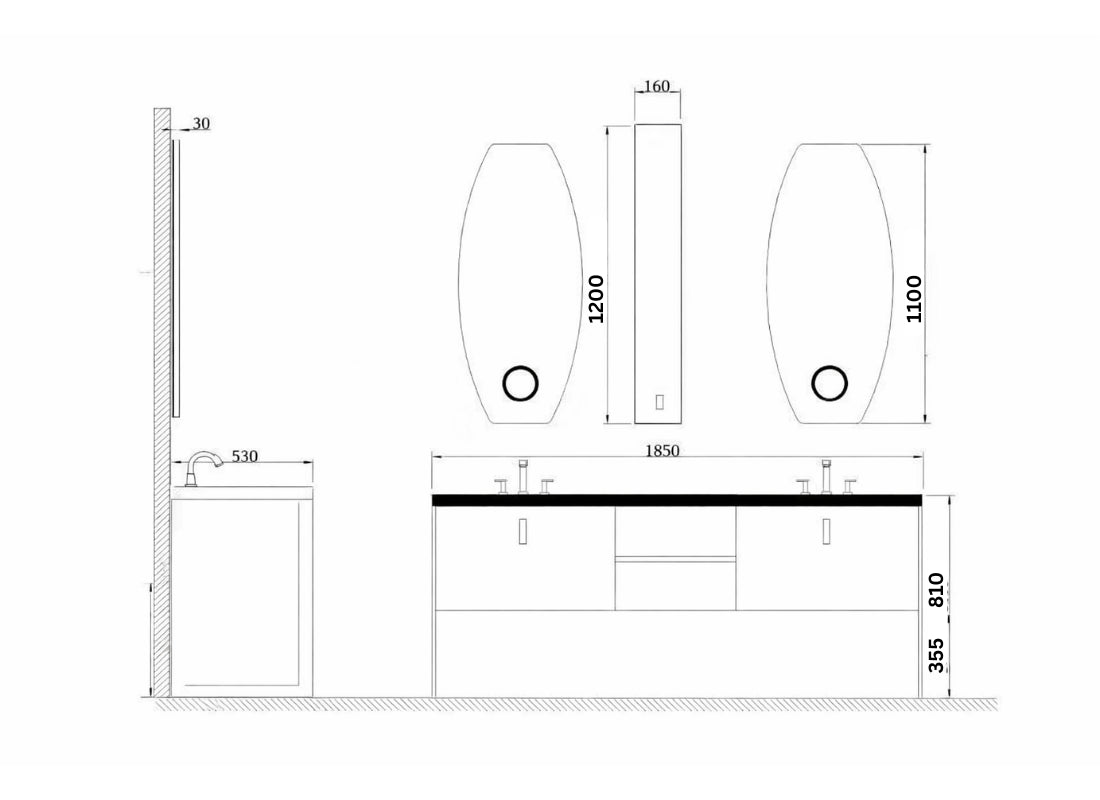 Opal Solid Oak Double Bathroom Vanity with Marble Top 1800mm