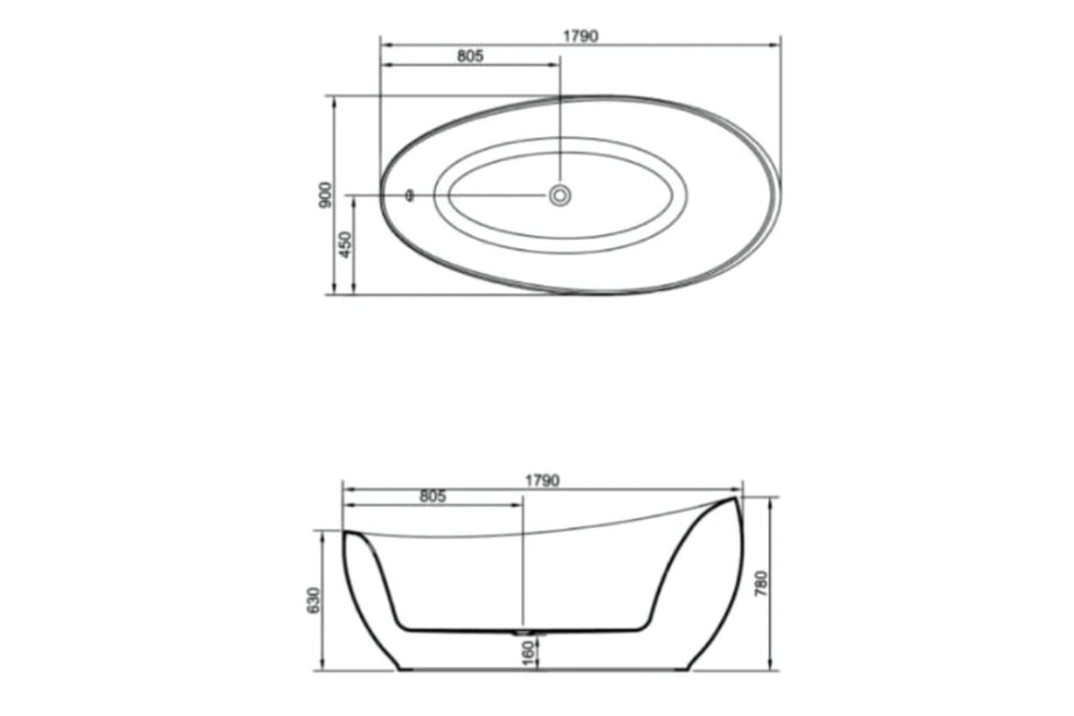 Leonardo Free Standing Acrylic Bathtub w/overflow with Pop-up Waste