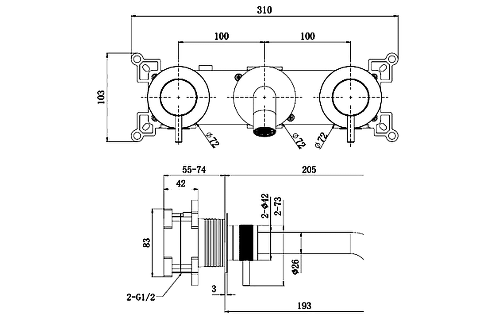 Spain Concealed Basin Mixer Wall Type
