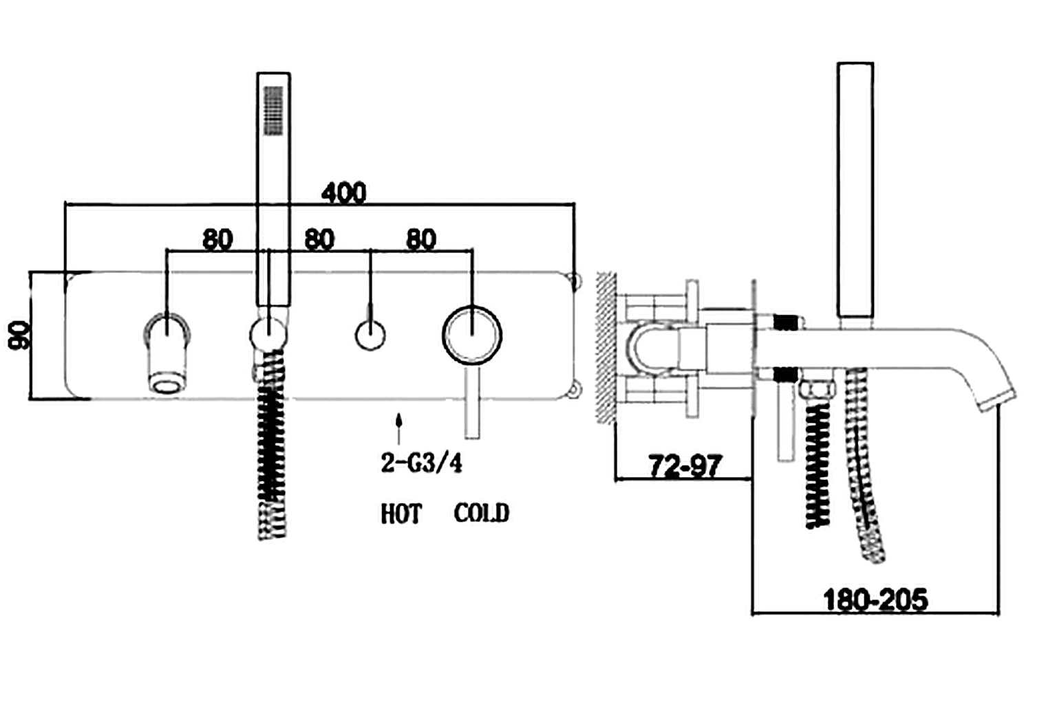 Spain Concealed Shower with Spout