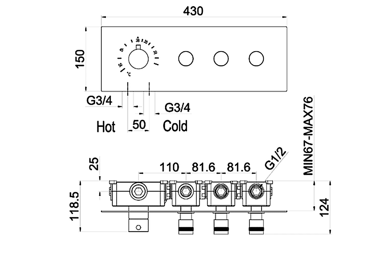 Spain Concealed Thermostatic Shower 3 Ways