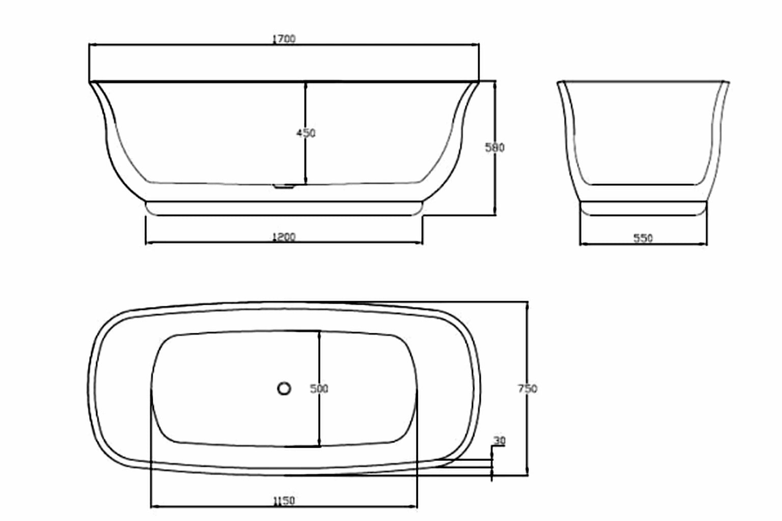 Vienna Free Standing Acrylic Bathtub w/overflow with Pop-up Waste