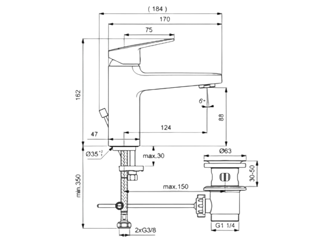 Ceraplan Basin Mixer with Flexible Hoses & Pop-Up Waste
