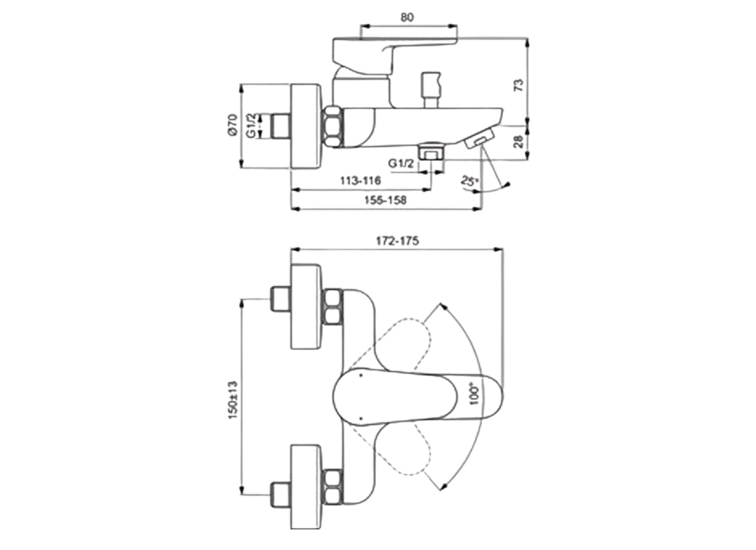 Cerafine Exposed Bath & Shower Mixer