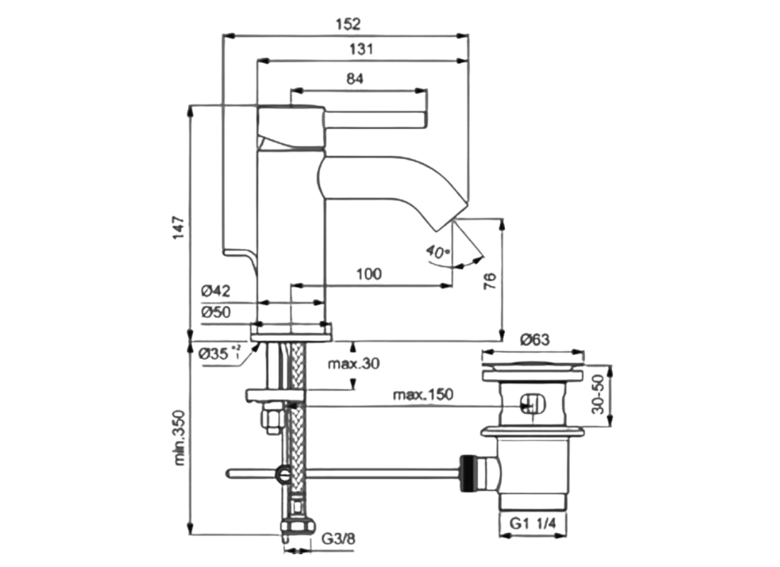 Ceraline Basin Mixer, Single Lever Tap with Pop-Up Waste