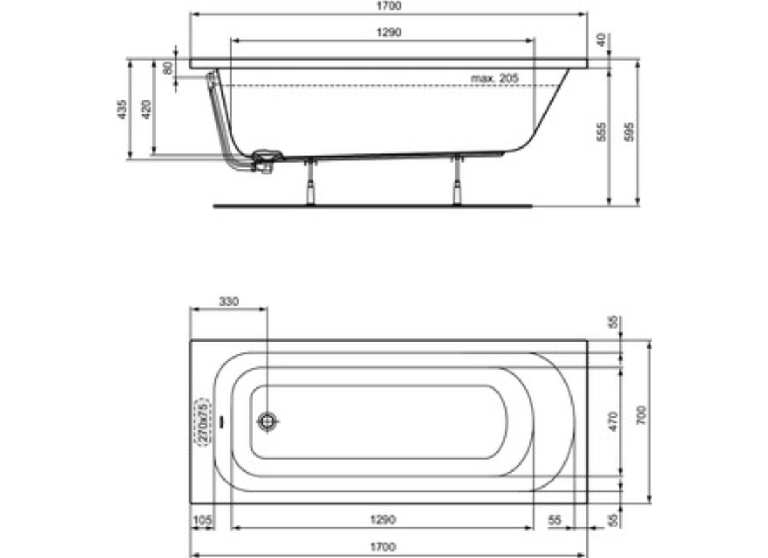 Simplicity Rectangular Bathtub 1700 × 700 mm
