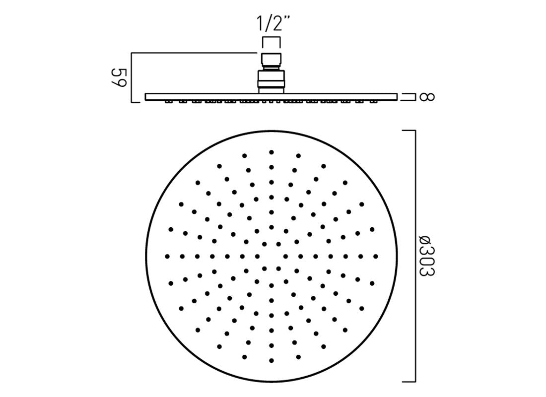 Slimline Round Shower Head 300mm