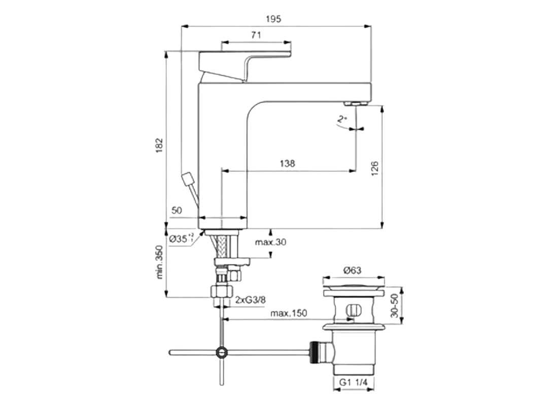Edge Grande Basin Mixer with Pop-Up Waste