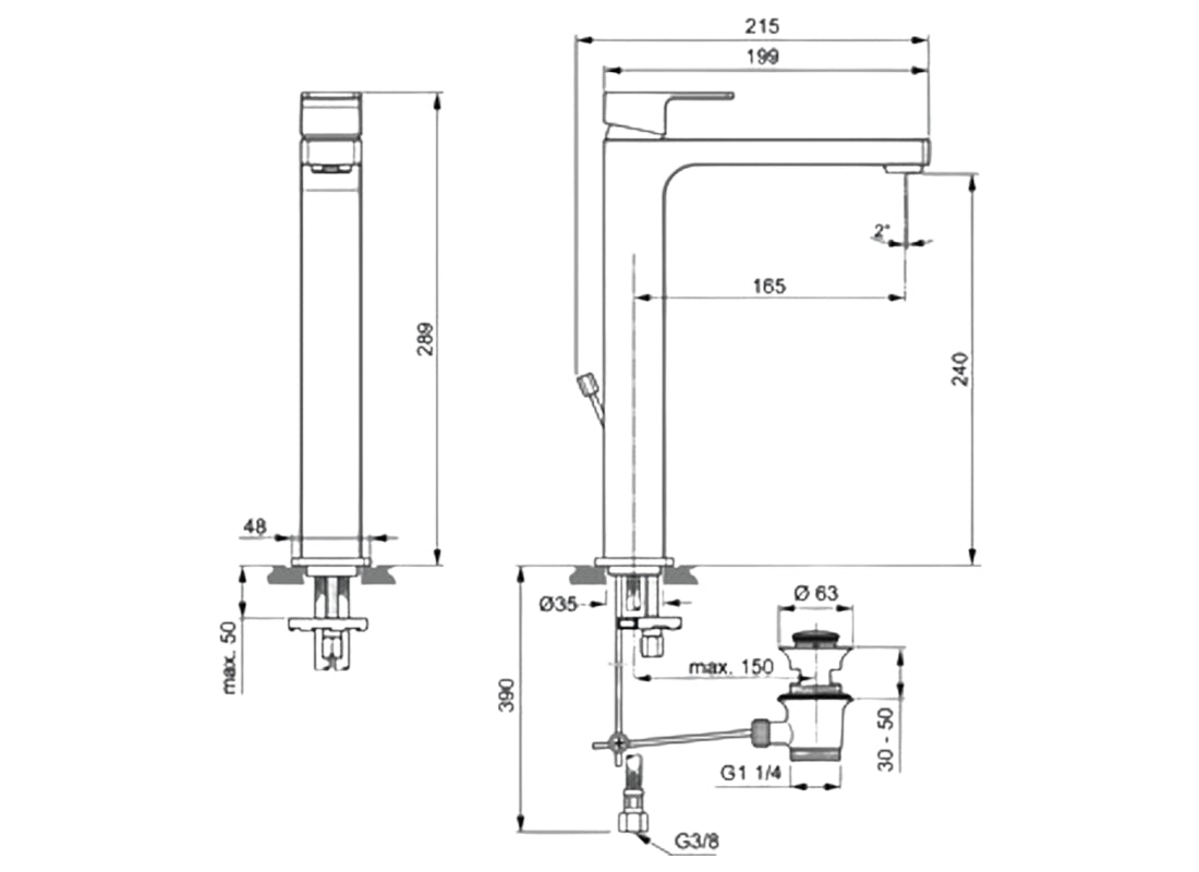 Edge Basin Mixer with Pop-Up Waste