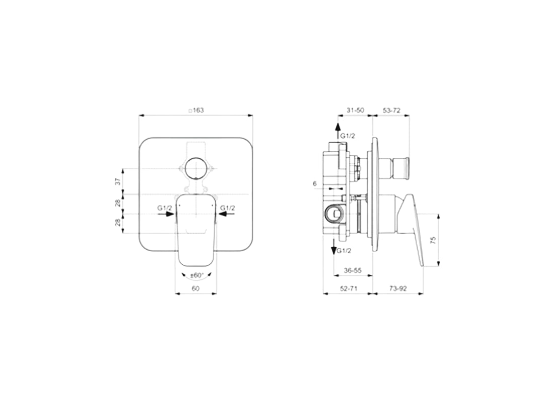 Ceraplan Built-In Bath & Shower Mixer – Kit 1 + 2