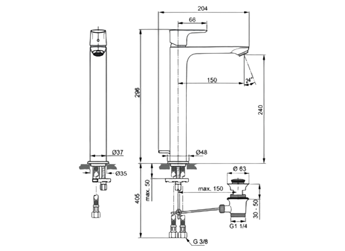 Connect Air Tall Basin Mixer with Flexible Hoses & Pop-Up Waste