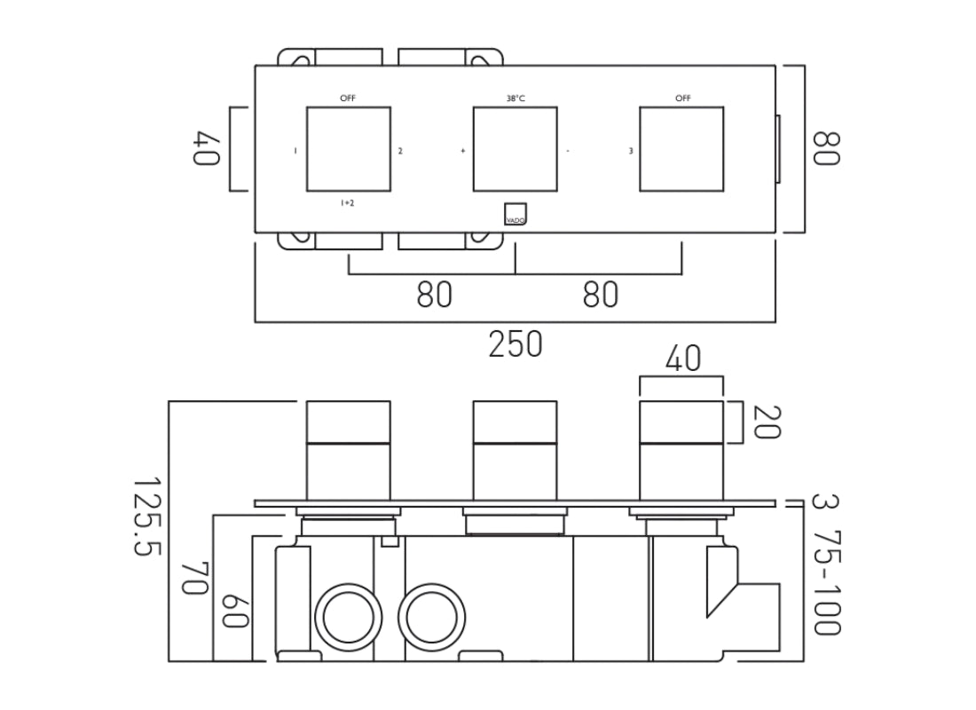 Notion Tablet 3‑Outlet 3‑Handle Concealed Thermostatic Valve