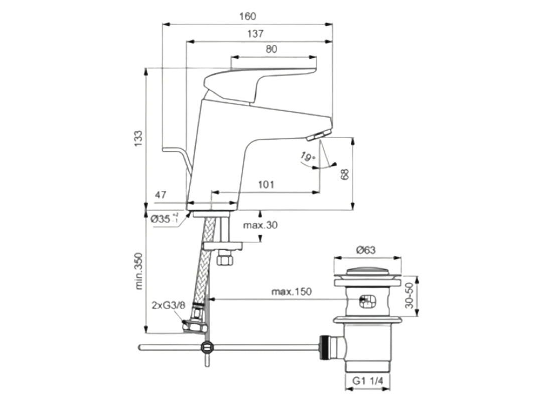 Ceraflex Basin Mixer Chrome with Pop-Up Waste 5L/min