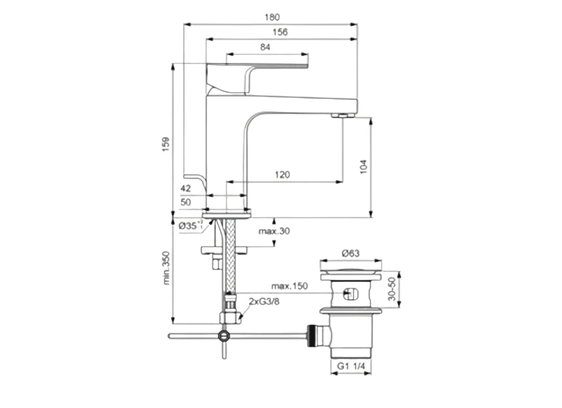 Cerafine D Basin Mixer H105 with Pop-Up Waste