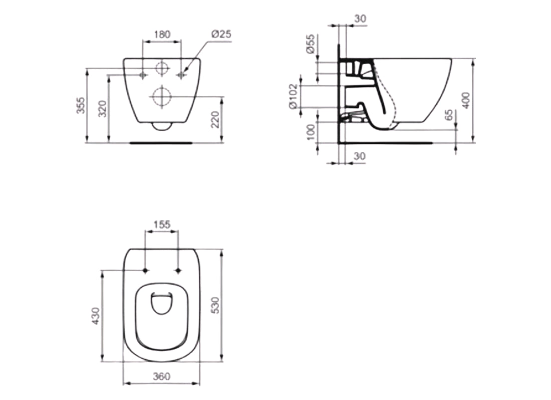 Tesi Wall-Hung Toilet Bowl, Horizontal Outlet