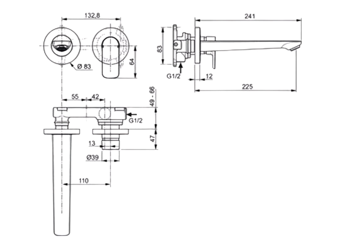 Connect Air Wall-Mounted Basin Mixer, Kit 2 – SP 225 mm A7009A5