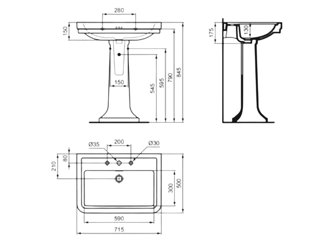 Calla Basin 71.5x50cm 3 Tap Hole