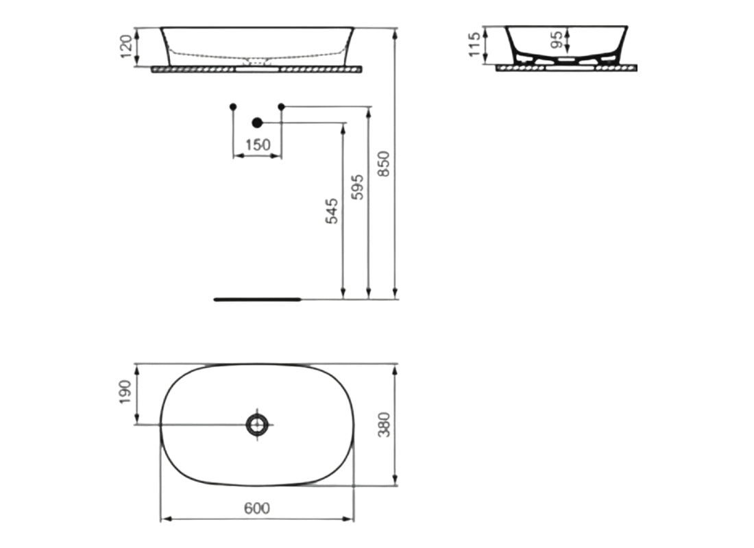 Ipalys VSL 60×38 Oval Basin, No Tap Hole