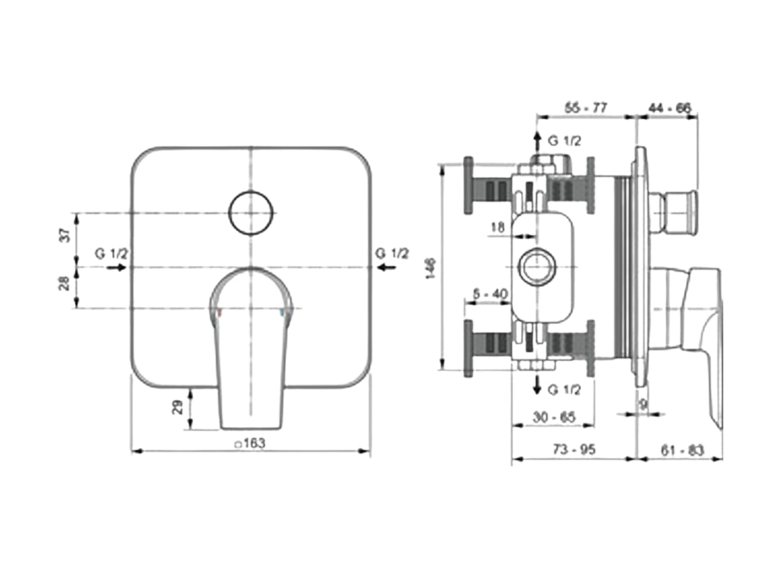 Edge Built-In Bath & Shower Mixer, Kit 2 Easy-Box