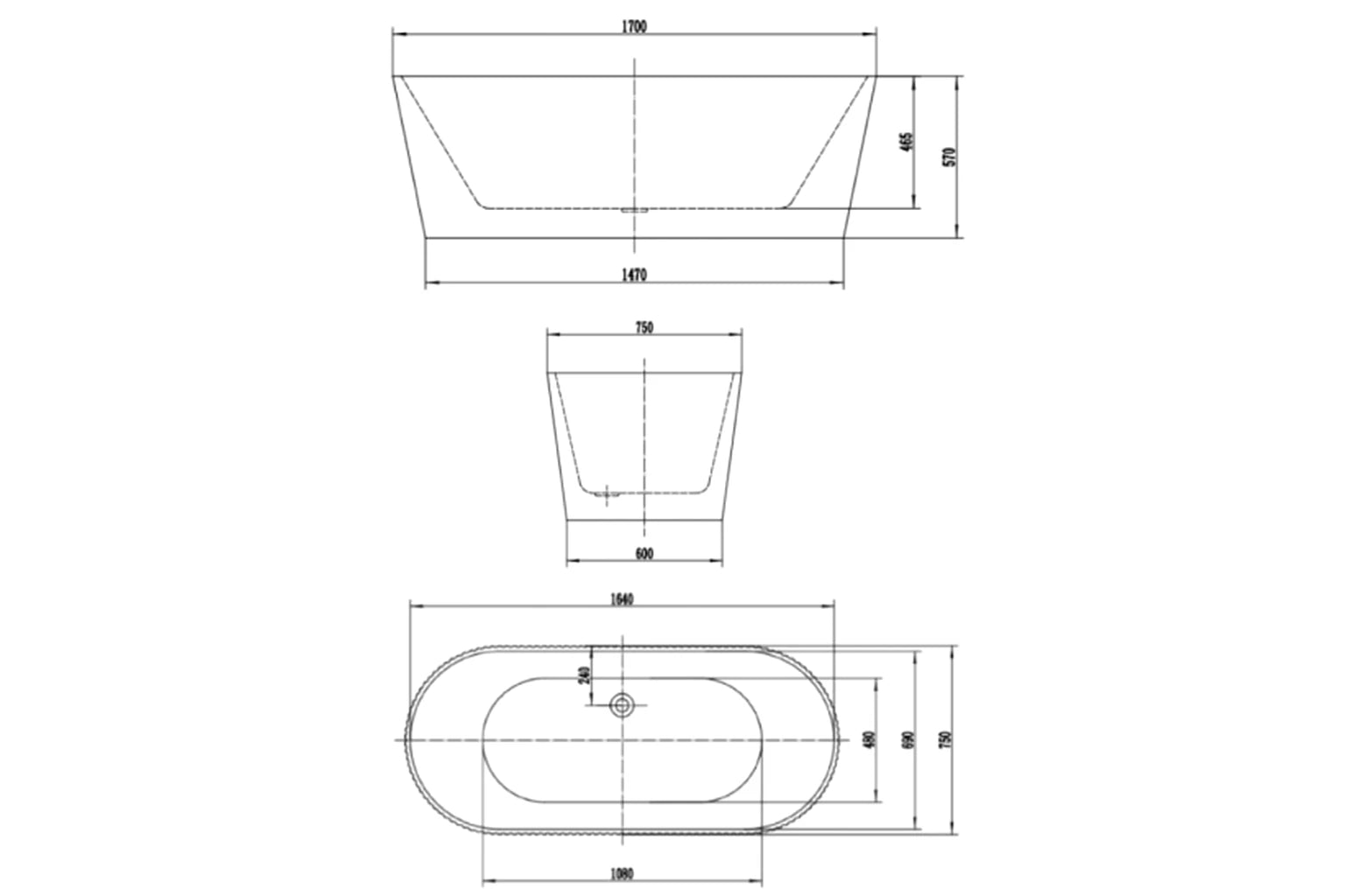 Gama Free Standing Pro Acrylic Bathtub w/overflow with Pop-up Waste