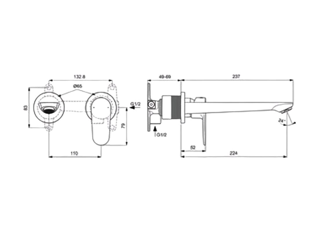 Cerafine O Wall Mounted Basin Mixer, Kit 2