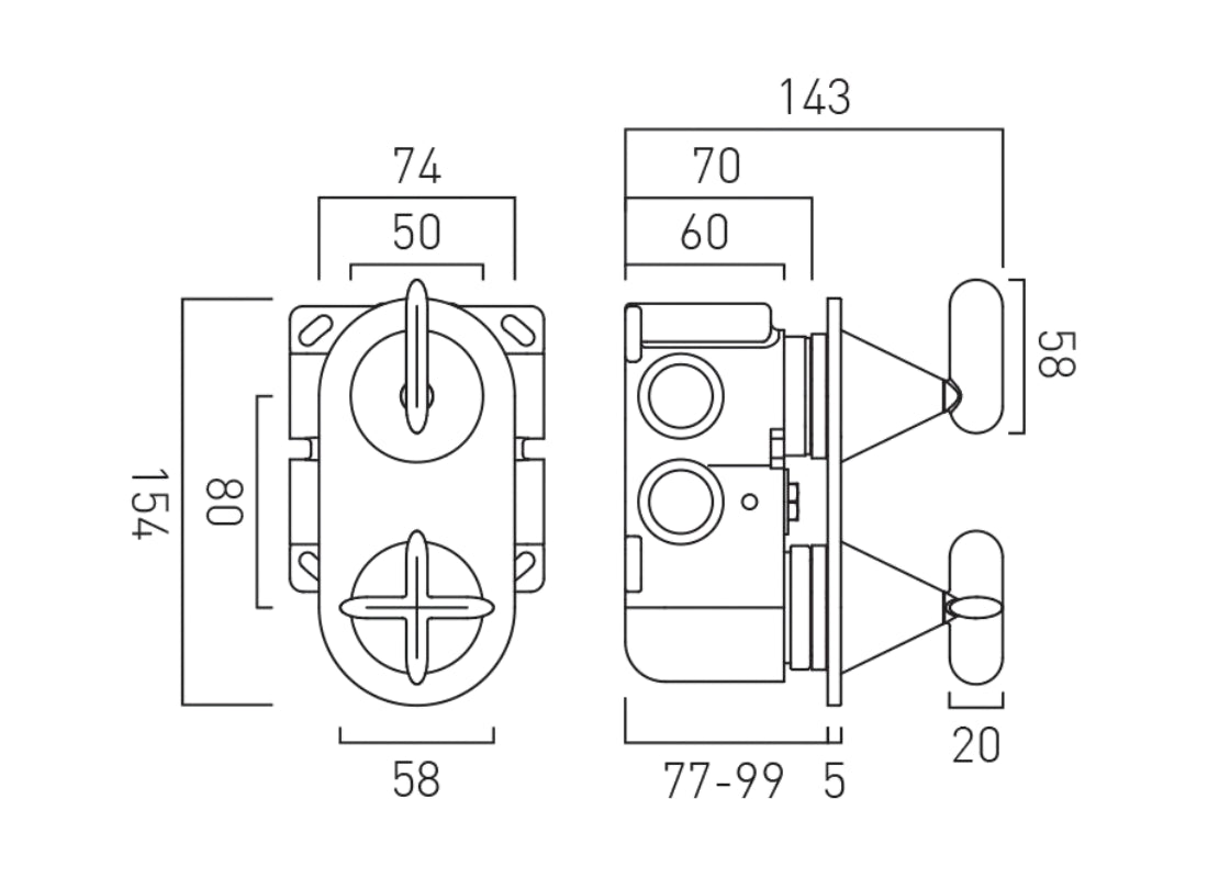 Arrondi 2 Outlet 2 Handle Concealed Thermostatic Shower Valve