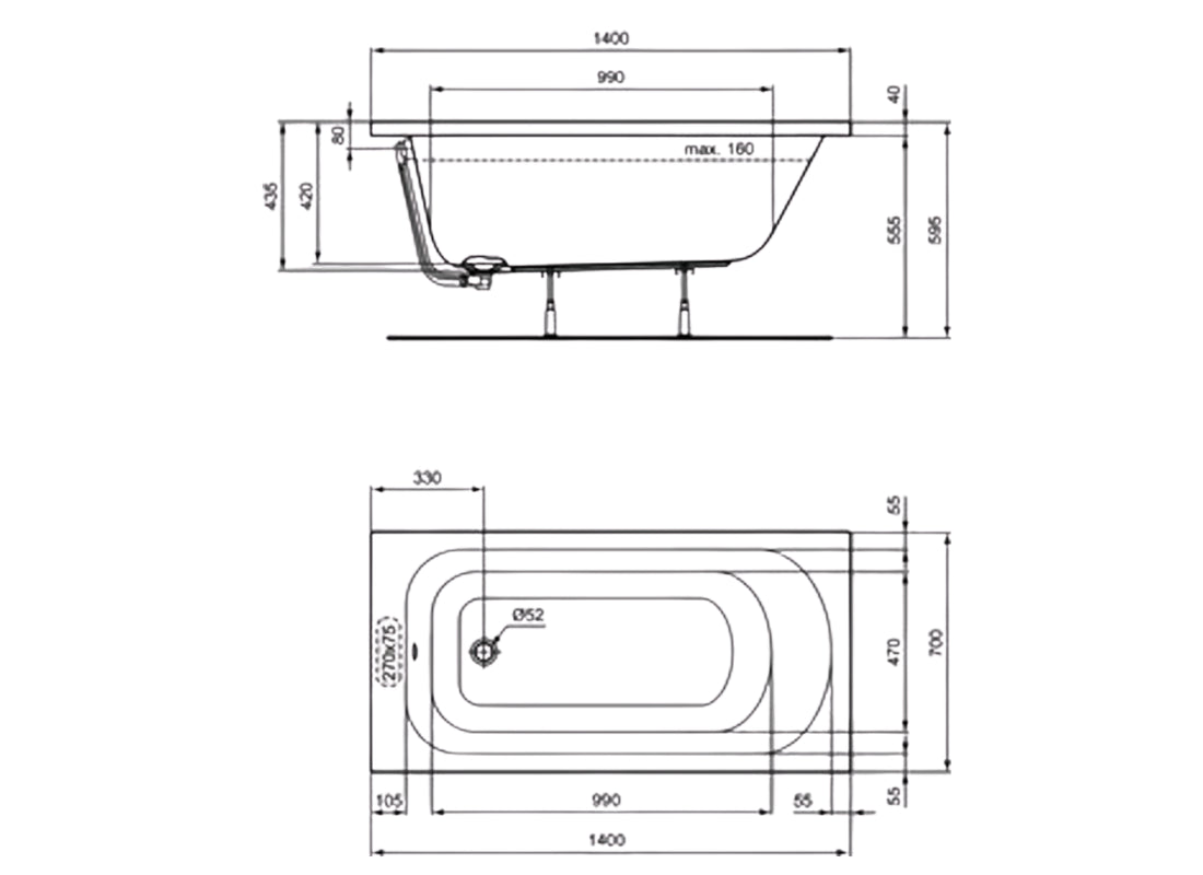 Simplicity Bathtub 140x70 White