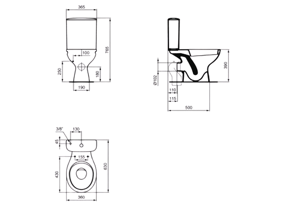 Alpha Close Coupled Cistern, Dual Flush 6/3L Bottom Inlet