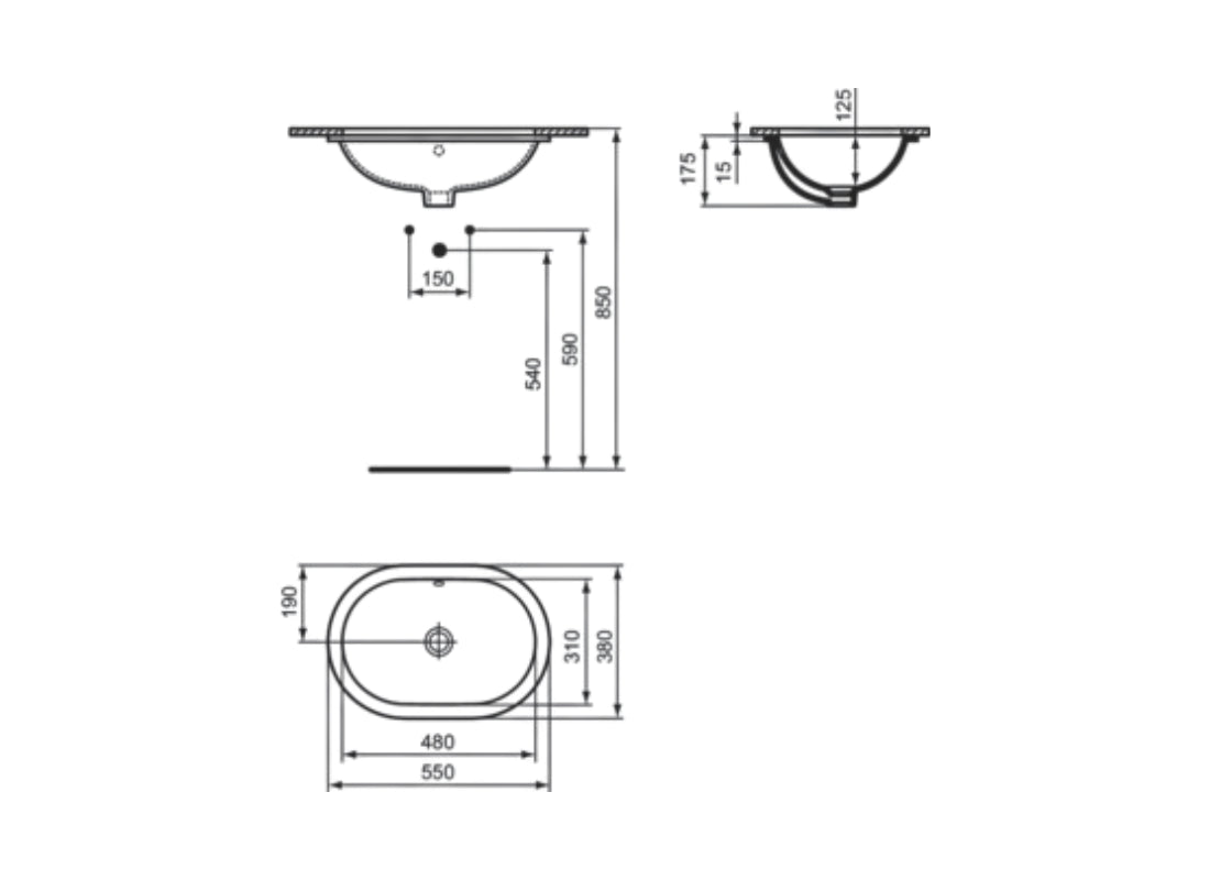 Connect Undercounter Basin 55x38, Oval