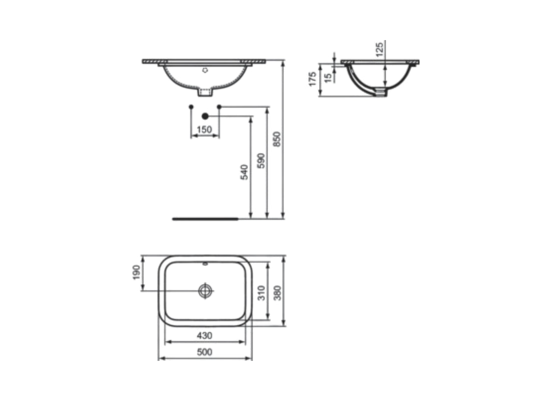Connect Countertop Basin 50x38, Rectangular