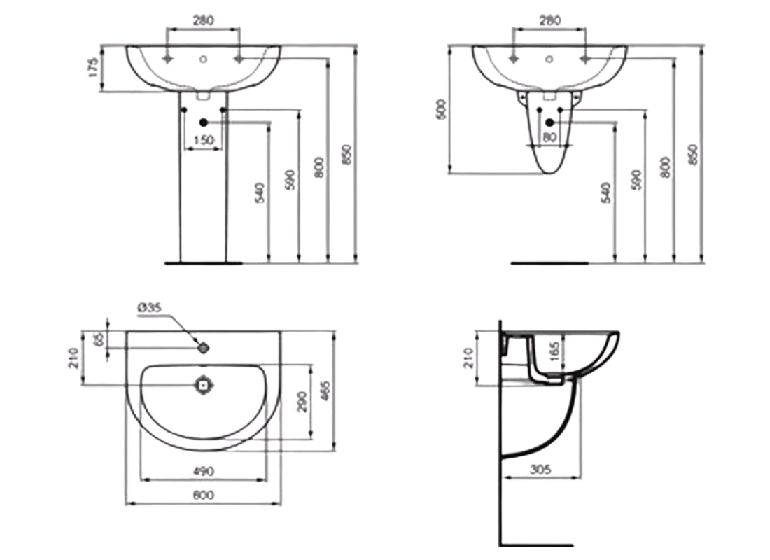 Ecco Full Pedestal for Wash Basin