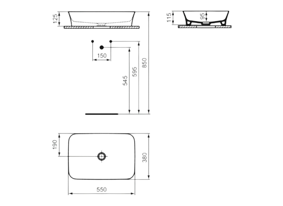 Ipalyss Vessel Basin 55x38cm Rectangular