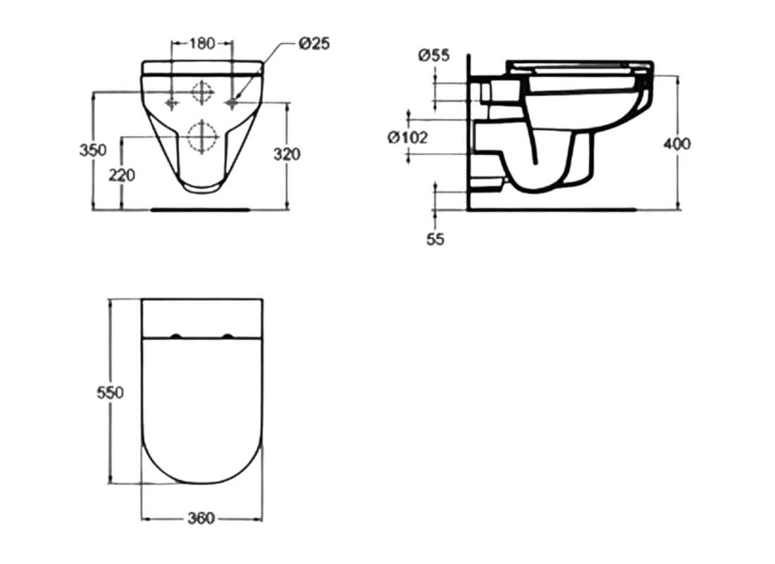 Playa Wall-Hung Toilet Bowl, Bare Rim