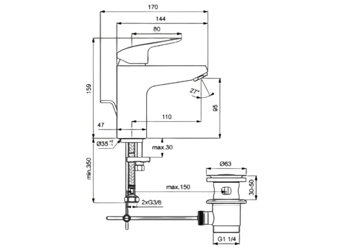 Ceraflex Grande Basin Mixer, 5 L/min