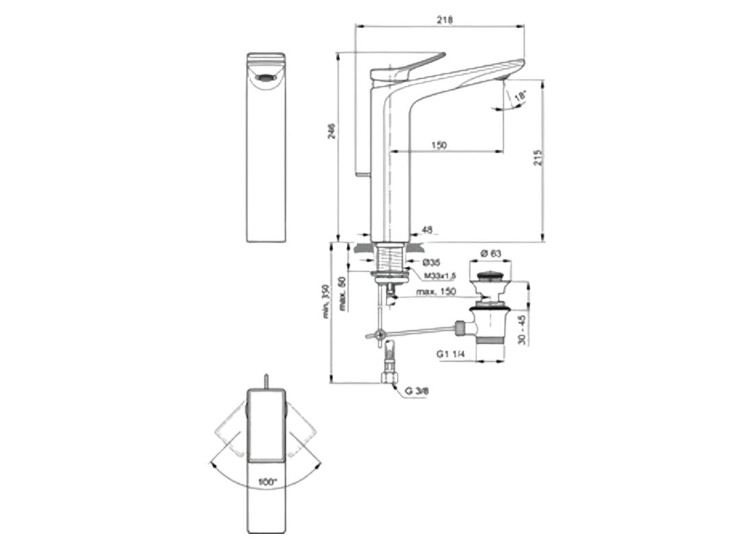 Conca Basin Mixer Tall 5L with Pop-Up Waste