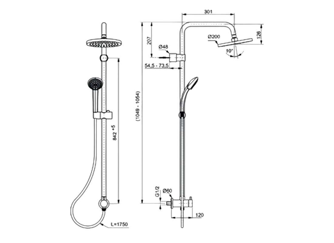 Idealrain IdealDuo Shower System 200mm Built-In Connection